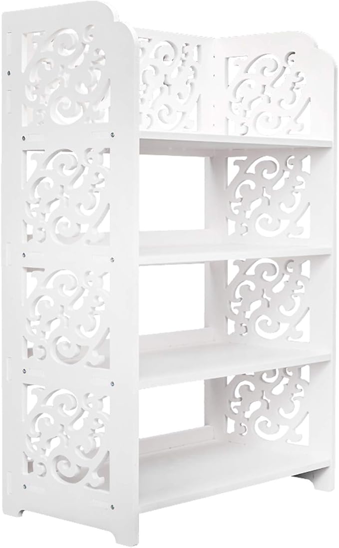 4 Tier Wood-Plastic Board Shoe Racks,Narrow Vertical Shoes Rack,Freestanding Shoe Organizer Shelf,Shoe Rack Storage Organizer,with Shelves,for Closet, Entryway, Front Door Entrance, Hallway (White)