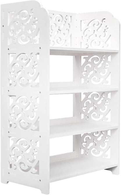 4 Tier Wood-Plastic Board Shoe Racks,Narrow Vertical Shoes Rack,Freestanding Shoe Organizer Shelf,Shoe Rack Storage Organizer,with Shelves,for Closet, Entryway, Front Door Entrance, Hallway (White)