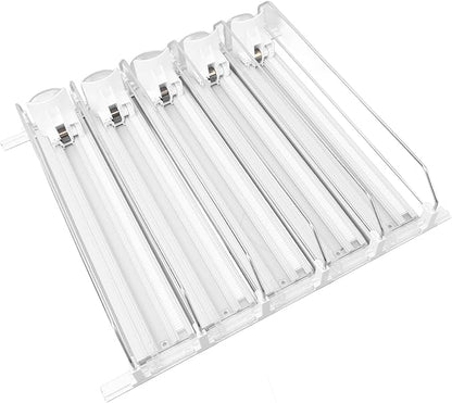 Pilipane 5pcs Self Pushing Soda Can Dispenser Drink Organizer for Fridge Automatic Beverage Pusher Glide System Adjustable Dividers for Beer Pop Cans Water Bottles Pantry Garage Coolers (White)