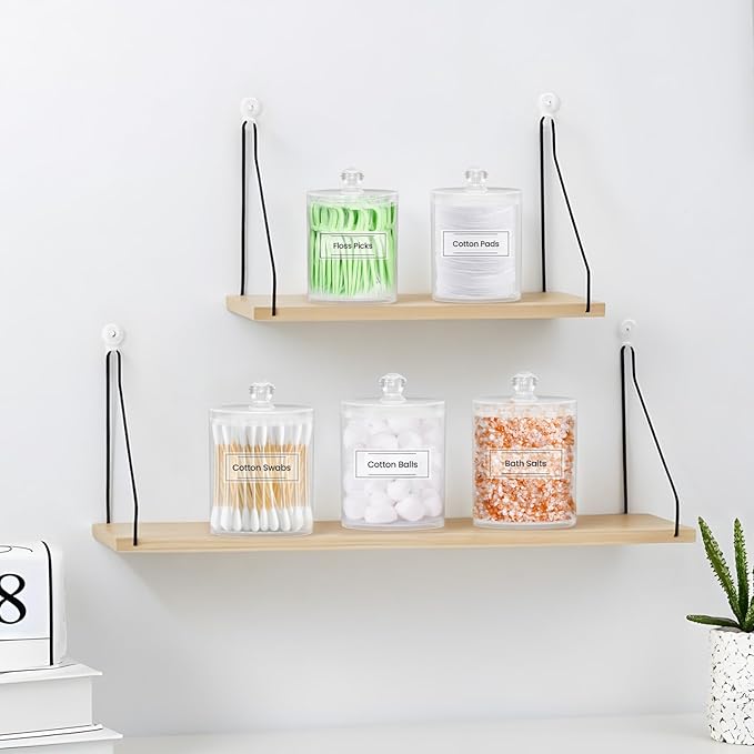 MateeyLife Qtip Holder 6 Pack, Acrylic Q-tip Dispenser for Cotton Pads, Swabs, Balls, Storage Containers for Organizing, Clear Bathroom Canisters with Lid, Apothecary Jars Home Decor Accessories Set