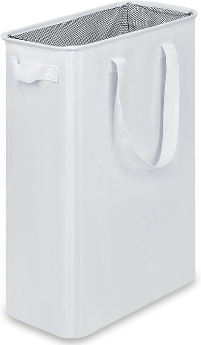 efluky Slim Laundry Basket, Narrow Laundry Hamper with Handles, Collapsible Dirty Clothes Hamper, Tall Laundry Bin for Laundry Room, Dorm and Bedroom, 12.7 Gallons(48L) White