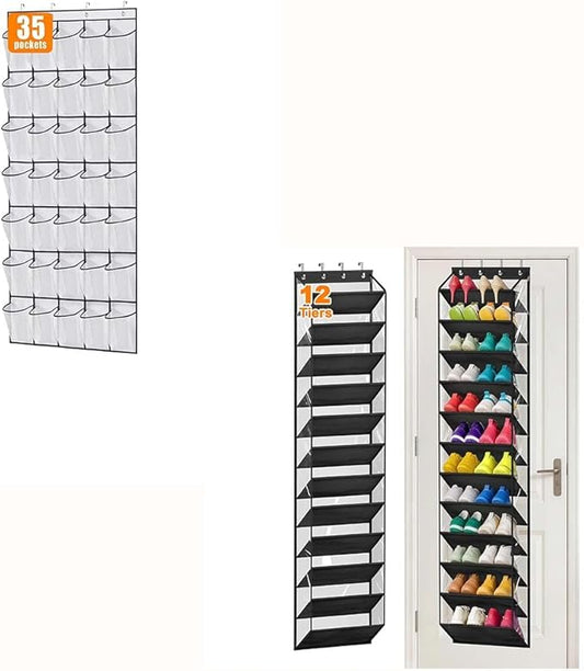 MISSLO 35 Large Pockets Over The Door Shoe Organizer and 36 Pairs Clear Over the Door Shoe Organizer