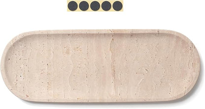 Oval Travertine Stone Tray for Jewelry, Candles, Perfume, Decorative Marble Bathroom Tray for Countertop Organizer 11.8inch x 4.3inch x 0.7inch