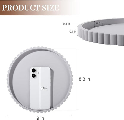 Round Bathroom Tray Silicone Kitchen Counter Decor Vanity Organizer Decorative Coffee Table Tray for Perfume, Candle, Soap Dish, 9 Inch, Light Gray