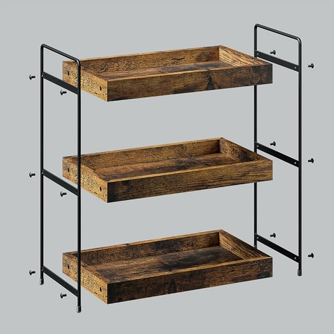 Bathroom Counter Organizer, 3-Tier Wood Spice Rack Organizer for Kitchen Counter, Vanity Skincare Organizers Shelf for Bathroom Storage Organization, Rustic Brown