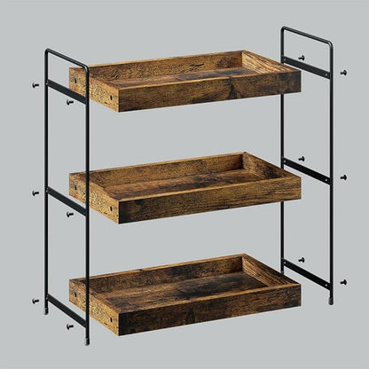 Bathroom Counter Organizer, 3-Tier Wood Spice Rack Organizer for Kitchen Counter, Vanity Skincare Organizers Shelf for Bathroom Storage Organization, Rustic Brown