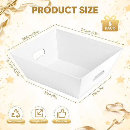 5 Pack Baskets For Gifts Empty, 10x12” White Gift Basket Kit with Clear Bags Gold Bows 200g Crinkle Cut Paper Empty Gift Baskets to Fill Large Gift Baskets for Christmas, Birthdays, Holidays, Weddings