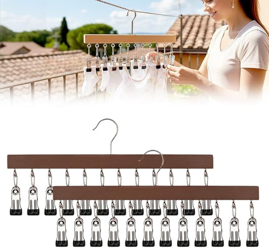 Closet Organizer with 12 Clips, 2026 New Upgraded Space Saving Hanger with 360° Rotating Metal Clips Silicone Lining for Scarves, Pants, Skirts, Towels (Vintage, 2 PCS)