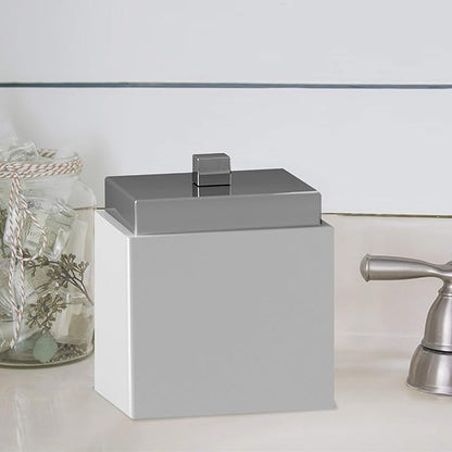 nu steel Pure Ceramic Bathroom Vanity Countertop Storage Organizer Canister Jar for Cotton Swabs, Rounds, Balls, Makeup Sponges,Bath Salts-Ceramic/Metal Trim