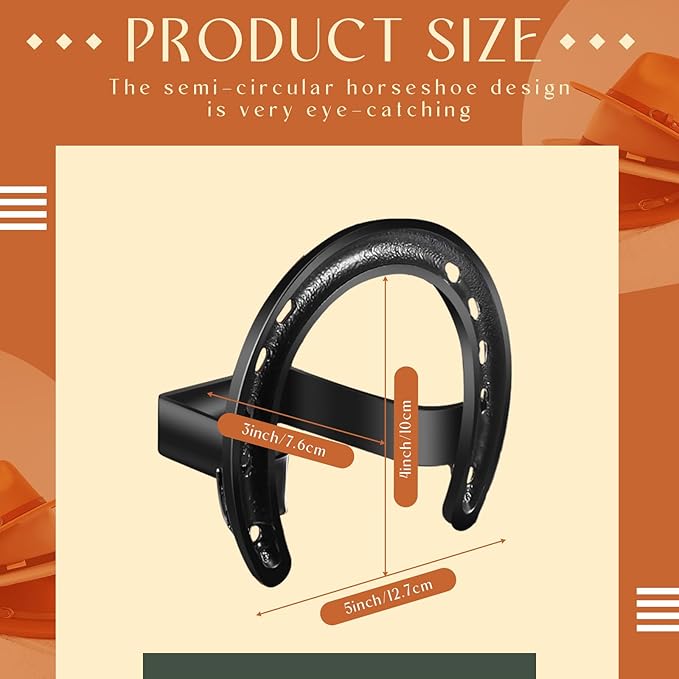 DoubleFill 5 Packs Cowboy Western Hat Rack Cowboy Hat Holder Hat Hanger Wall Mount Black Hat Hooks for Display Wall Decor Keeps Original Shape of Hat