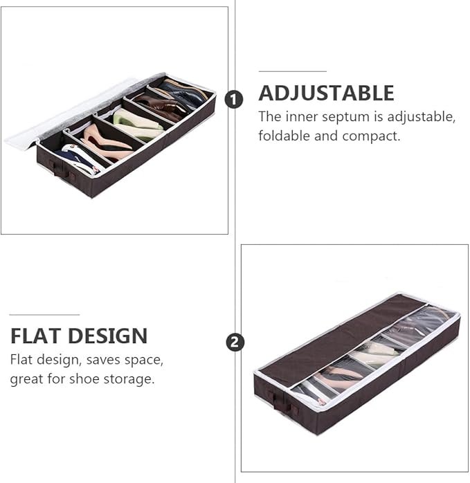 Tofficu Foldable Shoe Storage Box with Visible Window Small Coffee Non-woven Multi-purpose Shoes Organizer for Home Closet and Seasonal Storage
