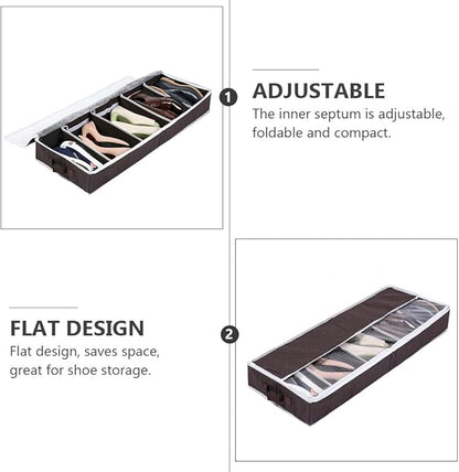Tofficu Foldable Shoe Storage Box with Visible Window Small Coffee Non-woven Multi-purpose Shoes Organizer for Home Closet and Seasonal Storage