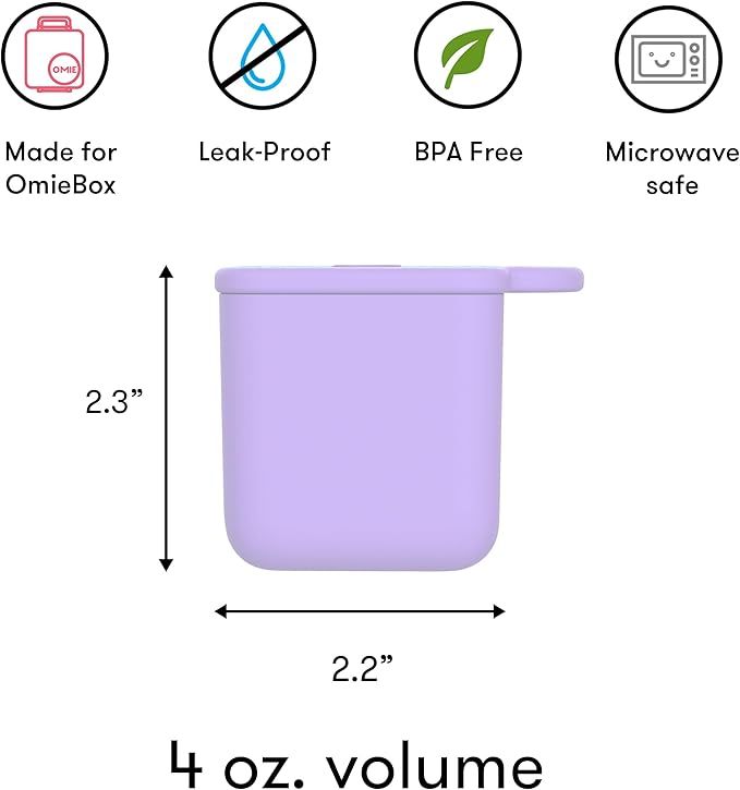 OmieBox (2 Pack) Leakproof Dips Containers to Go, Salad Dressing Container, Condiment Container with Lids - Food Safe Silicone - 4 Ounces (Pink/Purple)