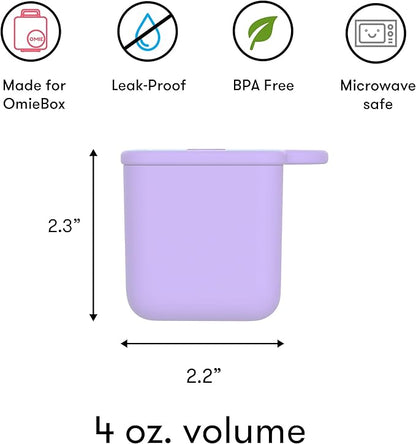 OmieBox (2 Pack) Leakproof Dips Containers to Go, Salad Dressing Container, Condiment Container with Lids - Food Safe Silicone - 4 Ounces (Pink/Purple)