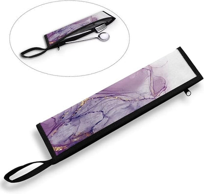 COEQINE Purple Travel Silverware Case Marble Utensil Case With Handles Portable Knife Fork Spoon Organizer Holder for Picnic Outdoor Travel Accessories Leafproof
