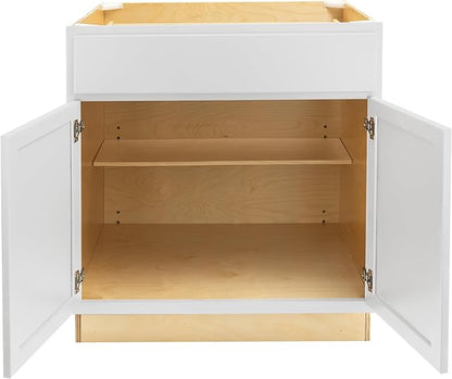 Quicklock RTA (Ready-to-Assemble) | Base Kitchen Cabinets - Shaker Style | Made in America (Pure White, 27" Wx34.5 Hx24 D Base)