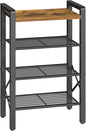 YATINEY 4-Tier Narrow Shoe Rack, Tall Shoe Rack for 4-8 Pairs, Slim Shoe Storage Organizer with Wooden Top, Space Saving, Metal Frame, for Entryway, Rustic Brown and Black SS64BR