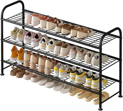 LINZINAR Shoe Rack Long 3 Tier Metal Shoe Organizer Metal Wide Shoe Shelf for Closet Entryway Bedroom Large Capacity Black