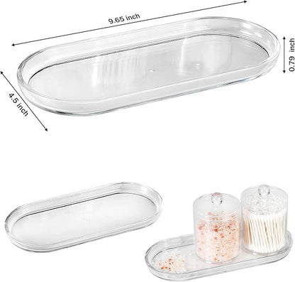 SheeChung Acrylic Vanity Tray, 2 Pack, Clear, 9.65 in x 4.5 in x 0.79 in, Catchall Tray, Countertop Sink Tray Dispenser, Sturdy Holder for Cabinet, Shelf, Cupboard, or Closet Organization