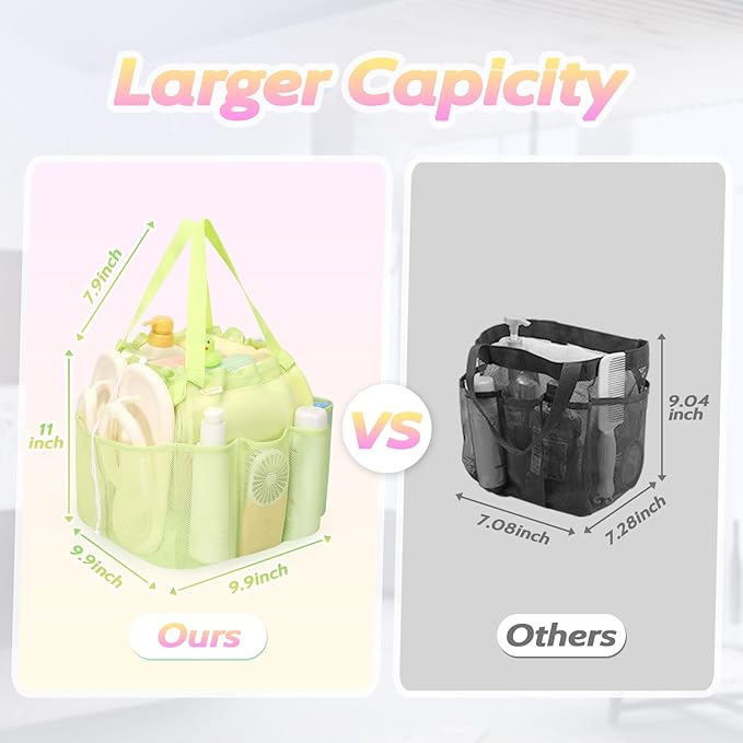 famichan Mesh Shower Caddy Portable with Drawstring, Dorm Room Essentials for College Students Girls & Boys, Large Shower Bag for Camping,Swimming,Gym,Travel,Bathroom - Green