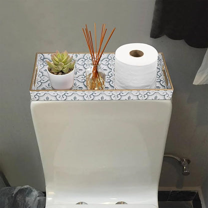 MAONAME White Vanity Tray Set of 2, Plastic Decorative Trays with Handles, Small Moroccan Bathroom Trays for Toilet Tank, Dressr Counter, 13.8" X 6" X 1.57"