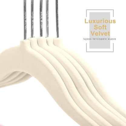 MIZGI Baby Velvet Hangers,Non-Slip Kids & Toddler Hangers,11.8 Inch Hangers for Baby Clothes,Pack of 50（Ivory/Silver）