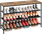 INGIORDAR Shoe Rack Organizer 5 Tier Metal Organizer Shelf with Industrial MDF Board and Layer Fabric for Entryway Closet Bedroom Living Room Garage (Black+Rustic Brown, 4 Tier(47.2" W))