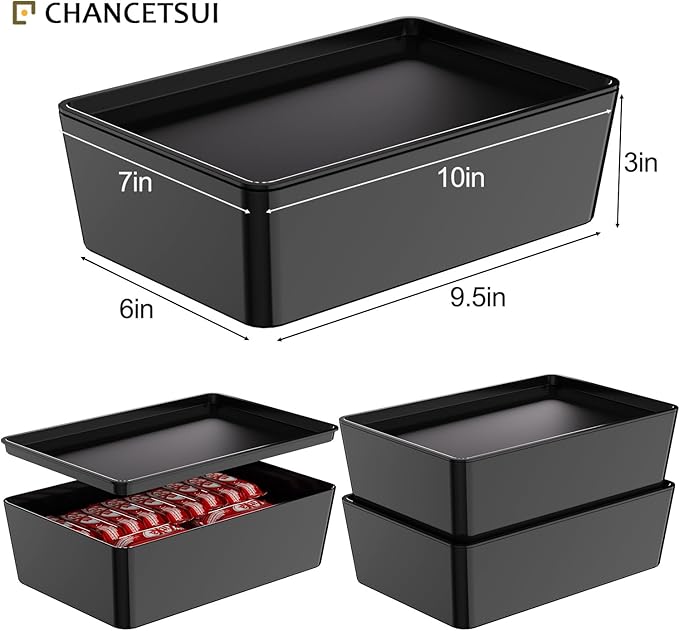 CHANCETSUI Storage Bins with Lids Plastic Containers: Multipurpose Stackable Storage Container Bins with Lid for Home and Office Organization, Small Storage Bin, 2 Pcs 7x10 Black
