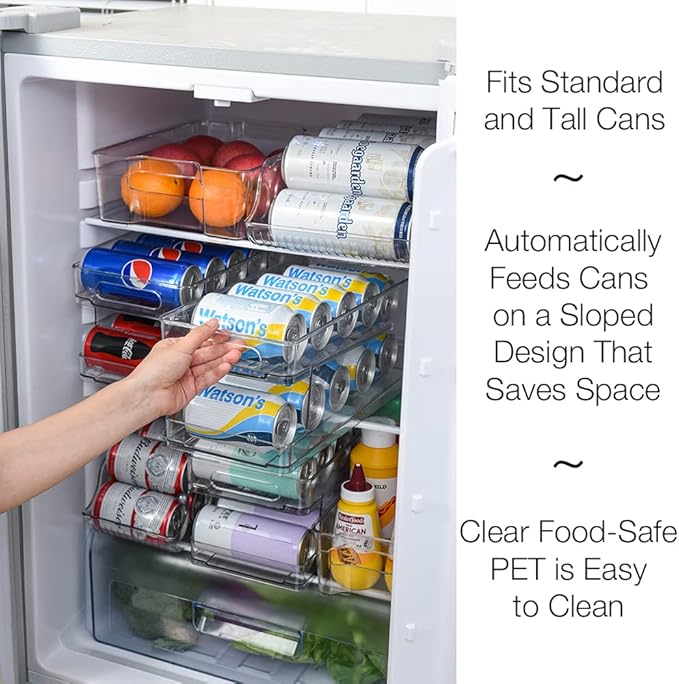 OnDisplay FIFO Gravity Auto-Feed Refrigerator Soda/Beer Can Organizer - Stores Up to 12 Cans in Fridge - BPA Free Food-Grade Storage Solution for Standard and Tall Cans