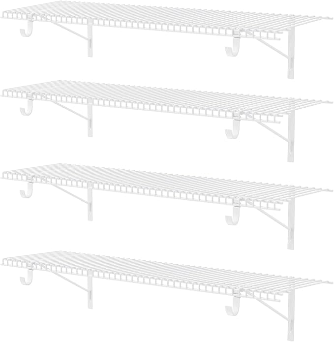 Supforce 4 Pack Closet Shelves with Triangular Brackets, 4FT X 12IN Wall Mounted Wire Shelving Orgnizer for Closet,Laundry Room,Load Up to 150lb, White
