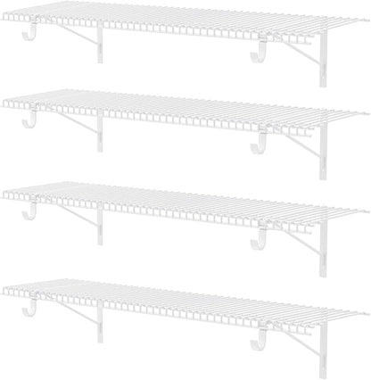 Supforce 4 Pack Closet Shelves with Triangular Brackets, 4FT X 12IN Wall Mounted Wire Shelving Orgnizer for Closet,Laundry Room,Load Up to 150lb, White