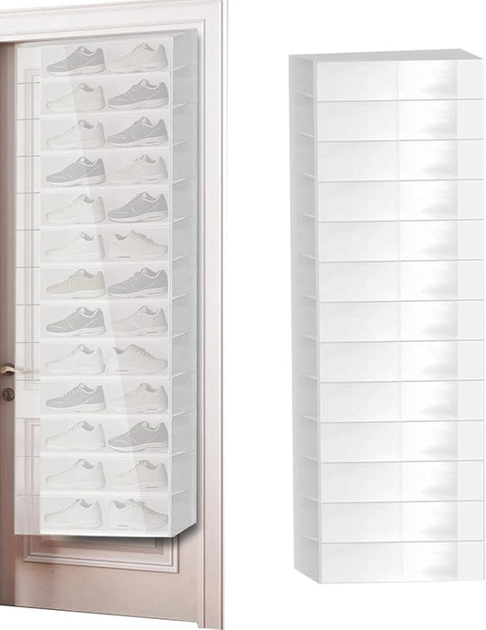 Over The Door Shoe Organizer - 26 Pockets Clear Rack,Clear Foldable Shoe Hanger for Door,for Boot High Heel Storage Entryway Closet Bedroom