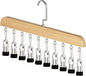10-Clip Hanging Closet Organizer, Space Saving Pants Hanger with Adjustable Clips, Multi-Layer Garment Rack for Ties, Scarves, Belts, Clothes Storage(1*Wood)