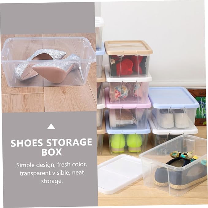 SEWACC Stackable Plastic Shoe Storage Boxes with Lids, Household Shoe Organizer Cases for Closet and Kitchen, 2pcs Set