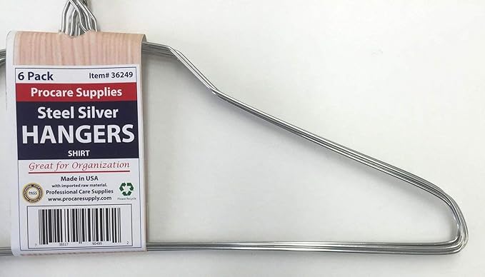 ProCare 6PACK Strong Silver Color Galvanized Metal Wire Shirt Hangers 16 Inch 13 Gauge