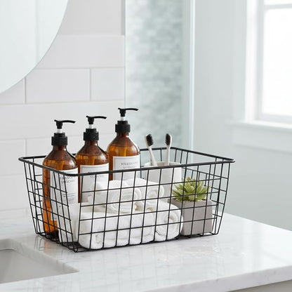 Metal Black Large Wire Basket Food Storage Organizer,pantry organizers and storage for Organizing Kitchen Cabinets potato onion, 2 Pack