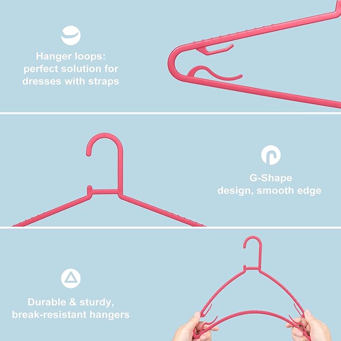 Byomostor Plastic Hangers 50 Pack, Light Weight Durable Clothes Hangers with Hooks Standard Size G-Shape&Non-Slip Coat Hangers for Everyday Use (Pink)
