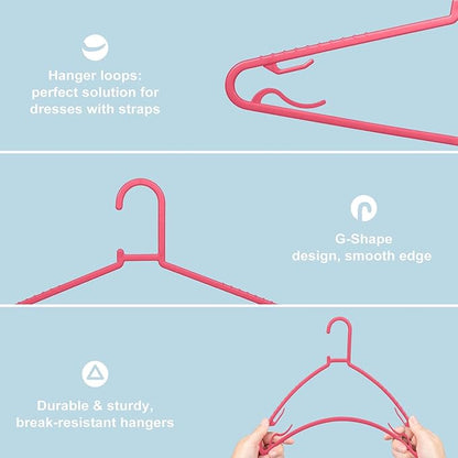 Byomostor Plastic Hangers 50 Pack, Light Weight Durable Clothes Hangers with Hooks Standard Size G-Shape&Non-Slip Coat Hangers for Everyday Use (Pink)