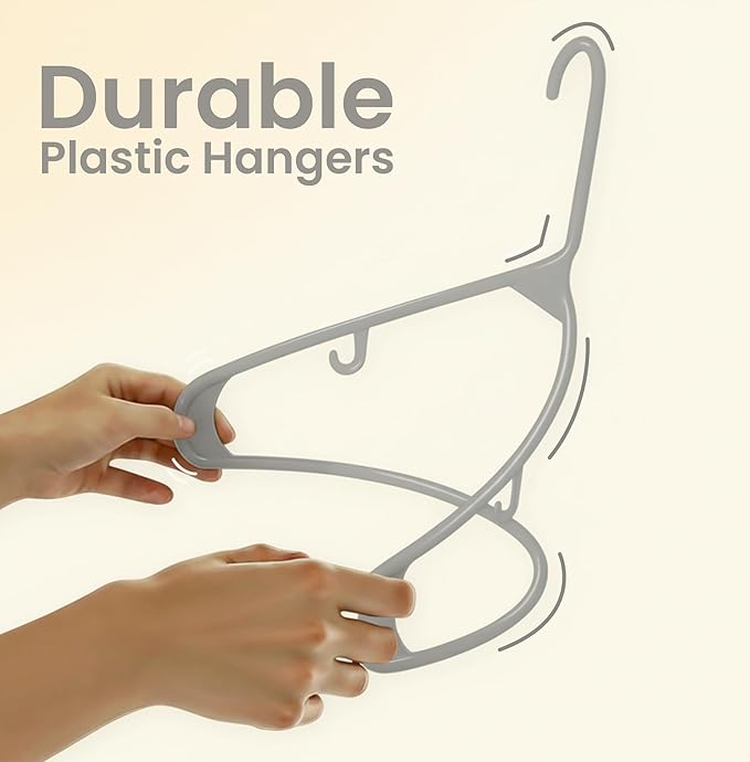 Utopia Home Plastic Hangers 20 Pack - Space Saving Clothes Hanger - Durable & Strong Closet Organizers and Storage with Built-in Strap Hooks - Essential for Shirts, Pants, Skirts & Coats (Grey)