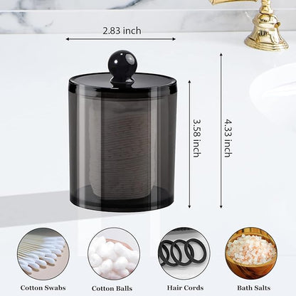 SheeChung 2-Pack Qtip Holder,Clear Black Acrylic Apothecary Jar,Bathroom Jars with Lids - Shatterproof Qtip Holder Dispenser for Bathroom Vanity - 10oz Small Cotton Ball & Swab Storage Canisters