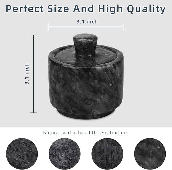 Marble Salt Cellar with Lid, Salt and Pepper Bowls Box Container, Salt Jar with Lid for Kitchen and Bathroom(Black)