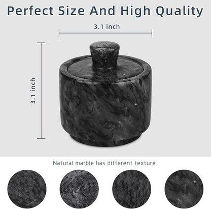 Marble Salt Cellar with Lid, Salt and Pepper Bowls Box Container, Salt Jar with Lid for Kitchen and Bathroom(Black)