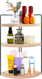 Corner Bathroom Counter Organizer Countertop Brown, 3-Tier Corner Shelf Wood Vanity Tray Easy Assembly Space Saving Shelf for Kitchen, Bathroom, Dresser, Makeup, Office