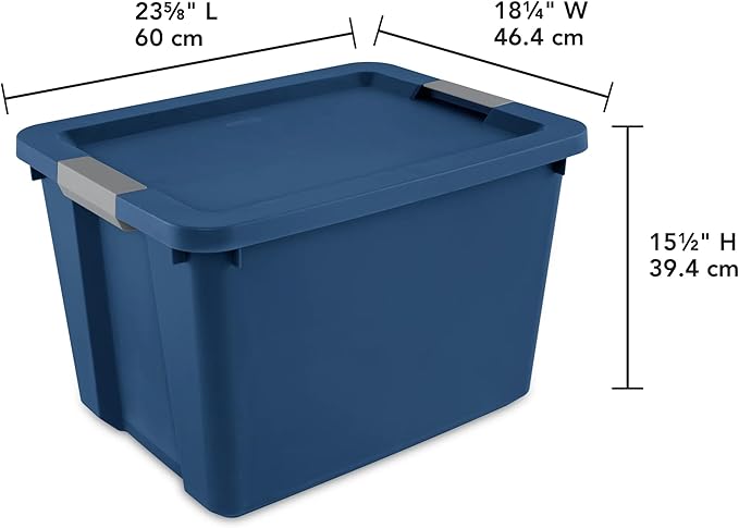 Large Storage Bin, 20 Gallon Plastic Storage Container with Latch Lid, Blue