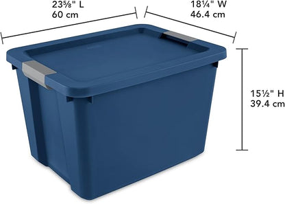 Large Storage Bin, 20 Gallon Plastic Storage Container with Latch Lid, Blue