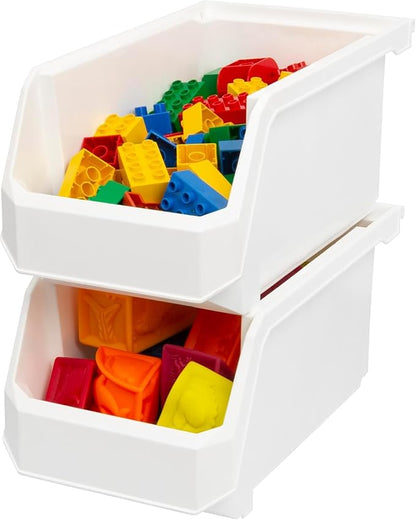 ReadySpace Large Plastic Containers for Organizing and Storage Bins for Closet, Kitchen, Office, or Pantry Organization, 14.75" x 8" x 7", 6-Pack, White, Large
