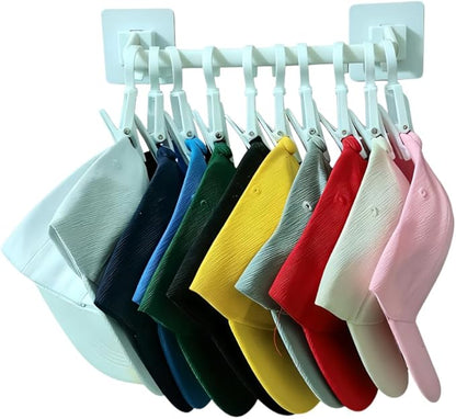 10-Hook Adhesive Hat Organizer Rack for Baseball Caps - Wall Mountable Storage for Door, Closet, Wall