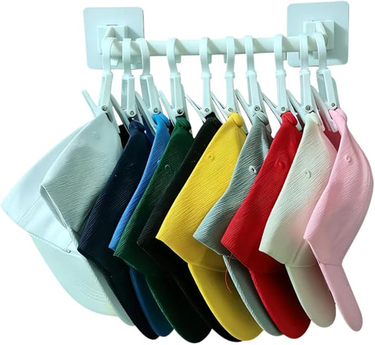 10-Hook Adhesive Hat Organizer Rack for Baseball Caps - Wall Mountable Storage for Door, Closet, Wall