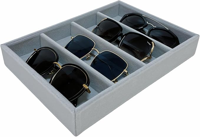 Sunglasses Eyewear Watch Tray Gray Velvet Stackable Organizer Premium Quality Jewelry Storage Multi Function Hallway Orgnization Drawer Divider