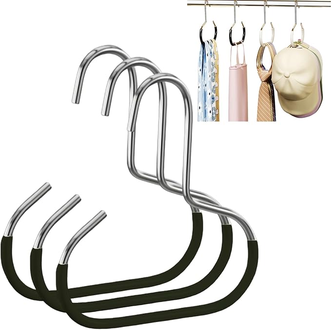 Durable Steel Hangers: Maximize Closet Space with Versatile Storage, Non-Slip Stainless Steel Clothes Rack Organizer for Hats, Ties, Scarves, Clothes (3, Black)